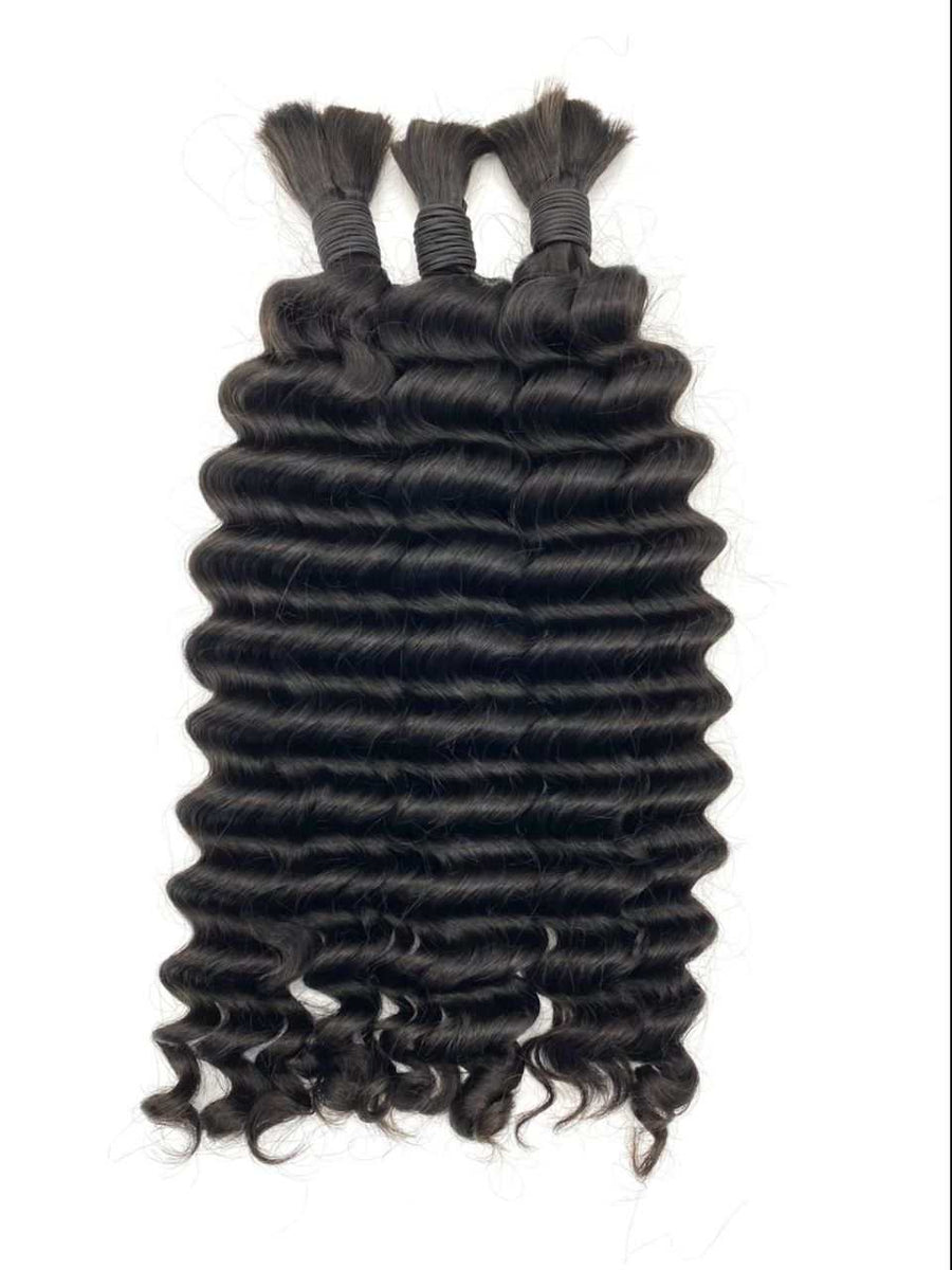 Bundles of double-drawn human hair bulk with tight curls for braiding