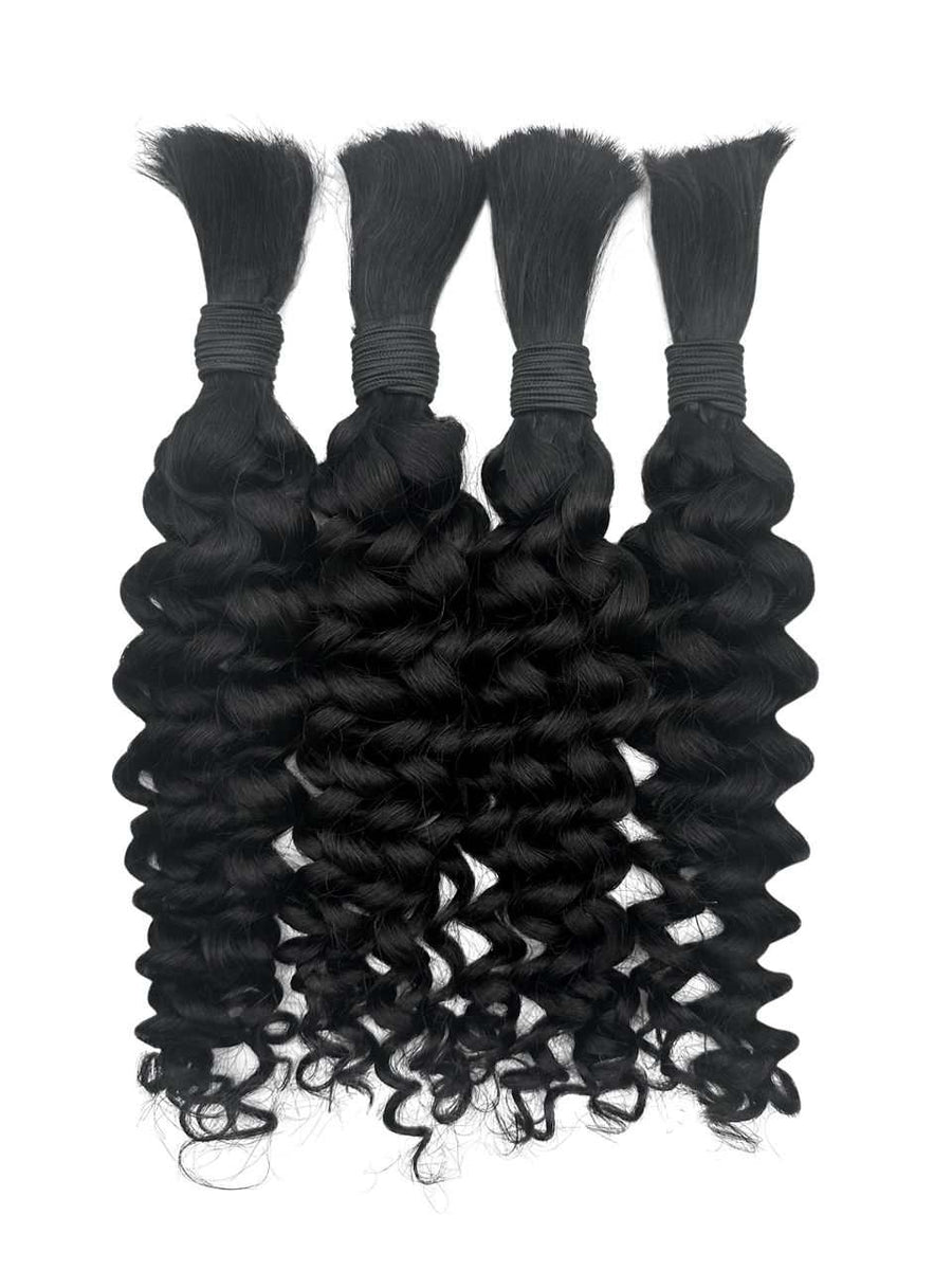 Bundles of double-drawn human hair bulk with tight curls for braiding